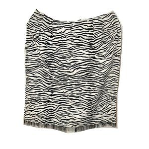 Vintage Dana Kay Skirt Womens Size 12 Black White Zebra Animal Print Fringe Trim